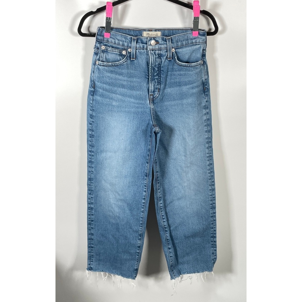 Madewell The Perfect Vintage Wide Leg Crop Jean Blue Raw Hem 26 Distressed